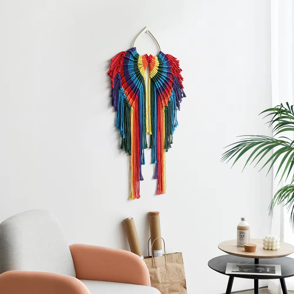 2025 Nordic Bohemian Rainbow Wing Wall Mounted Decoration Handcrafted Luxury for Bedroom Living Room Home Furniture Apartment