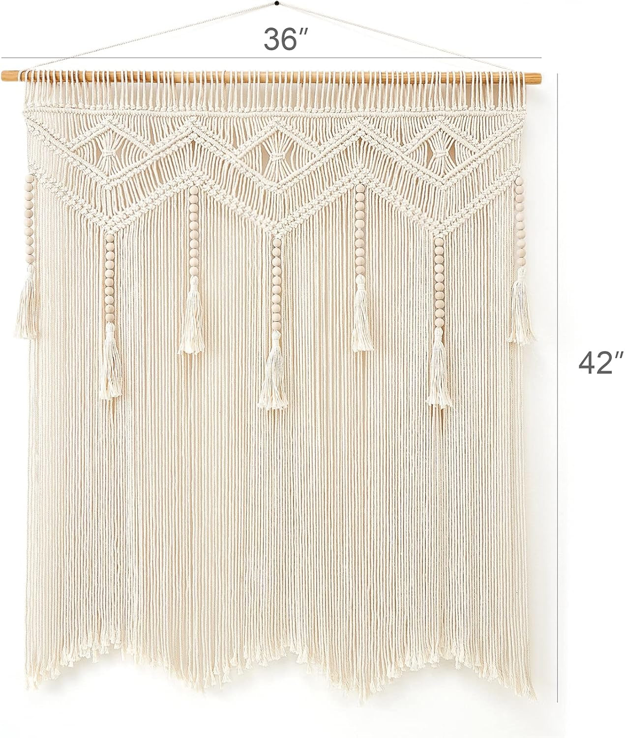 Macrame Wall Hanging Large Boho Decor Woven Wall Tapestry Chic Art Tassel Christmas Decoration for Backdrop over Bed Bedroom Nursery Dorm Classroom, Including Hanging Rod, 33''W X 42''H