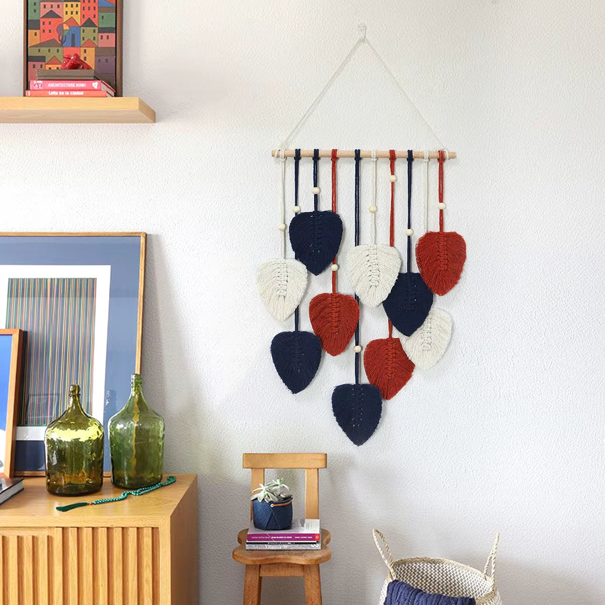 Nordic Handwoven Green Leaf Pendant for Living Room Decor