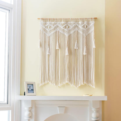 Macrame Wall Hanging Large Boho Decor Woven Wall Tapestry Chic Art Tassel Christmas Decoration for Backdrop over Bed Bedroom Nursery Dorm Classroom, Including Hanging Rod, 33''W X 42''H
