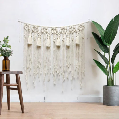 Nordic Modern Bohemian Tapestries Handcrafted Cotton Rope Wall Hangings with Tassels and Lace Art Design for Home Decoration