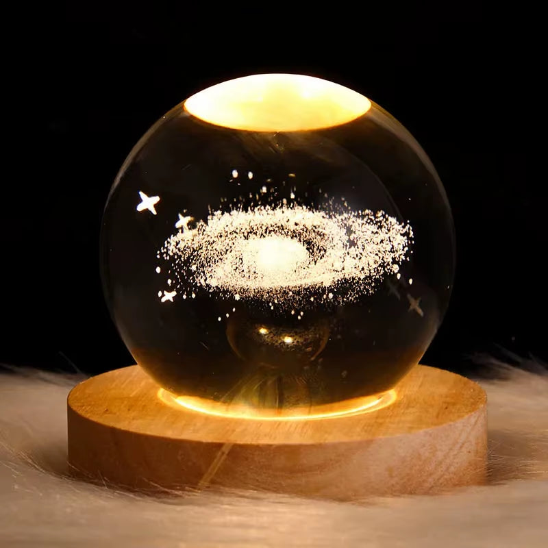 3D Art 6CM 8 Cm Crystal Ball Night Lamp Wood Base Luminous Decoration Led Night Lights Desktop Home Decor