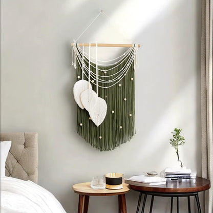 New Handcraft Woven Tapestry, Home Bedroom Wall Hanging Feather Tassel Decorative Leaves