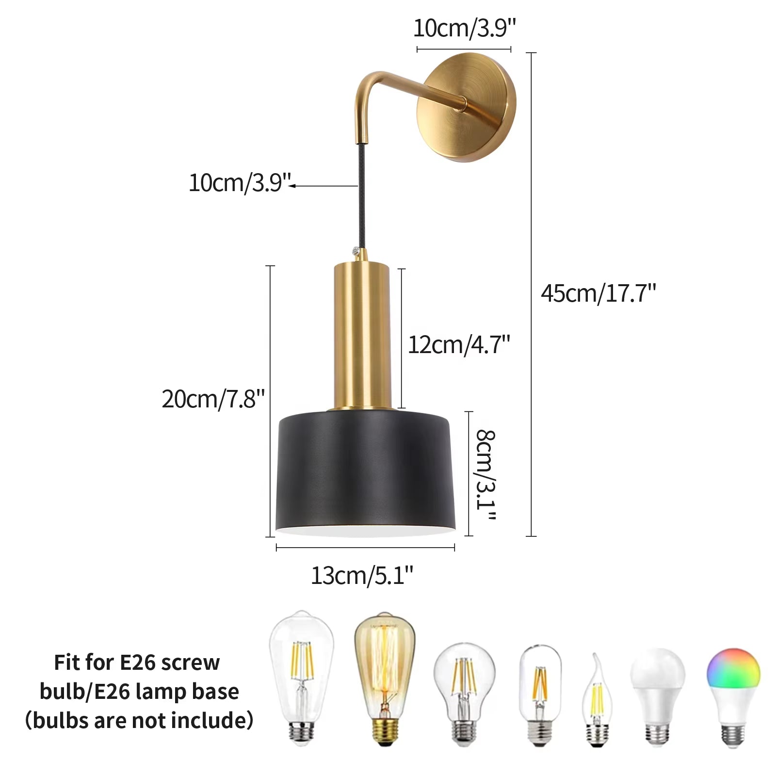 Nordic Minimalist Metal Indoor Bedroom Kitchen Waterproof E26 Wall Lamp