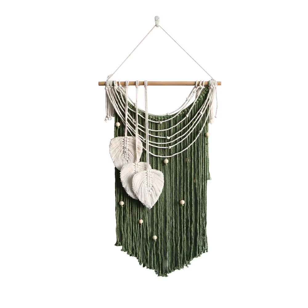 New Handcraft Woven Tapestry, Home Bedroom Wall Hanging Feather Tassel Decorative Leaves