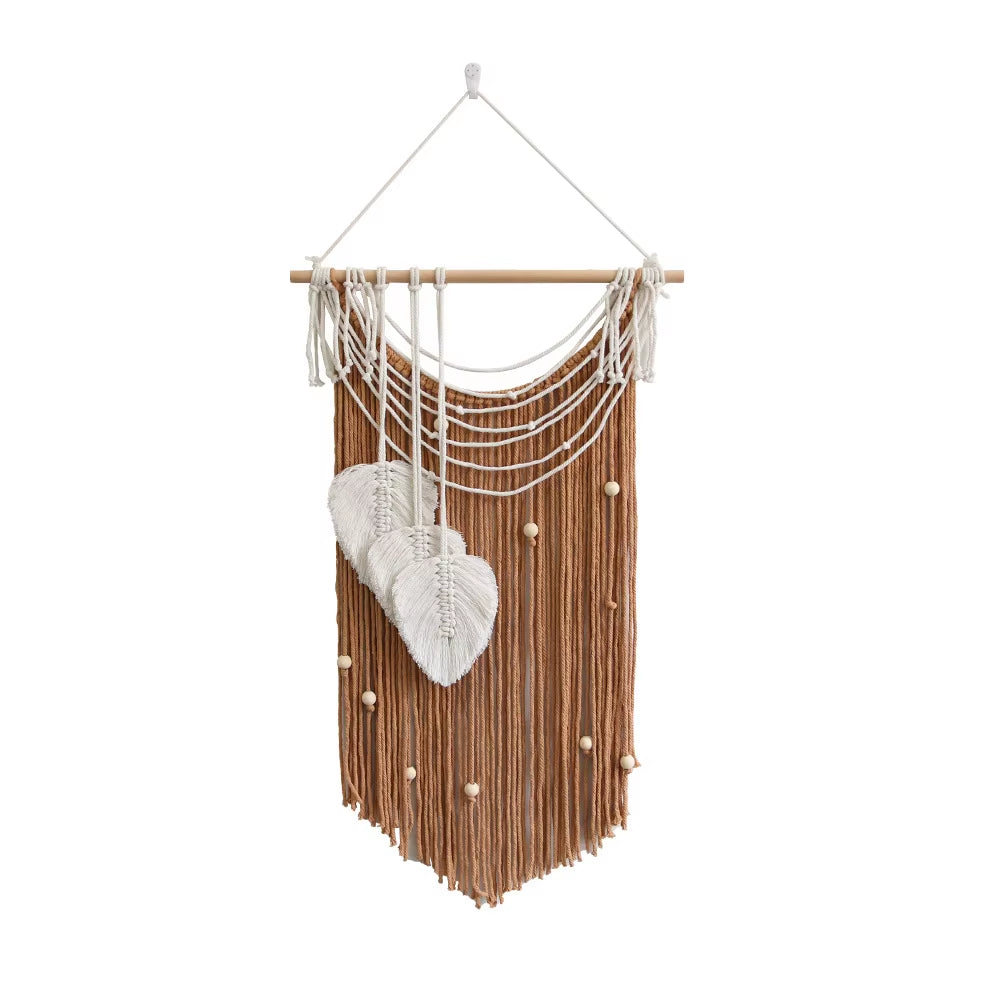 New Handcraft Woven Tapestry, Home Bedroom Wall Hanging Feather Tassel Decorative Leaves