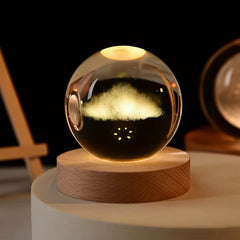 3D Art 6CM 8 Cm Crystal Ball Night Lamp Wood Base Luminous Decoration Led Night Lights Desktop Home Decor