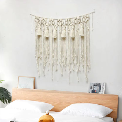 Nordic Modern Bohemian Tapestries Handcrafted Cotton Rope Wall Hangings with Tassels and Lace Art Design for Home Decoration