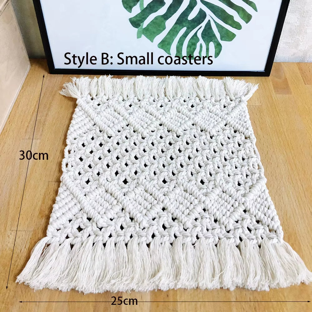 Handcrafted Bohemian Cotton Table Blanket for Wedding Outdoor Party or Kitchen Simple Table Mat Home Decoration
