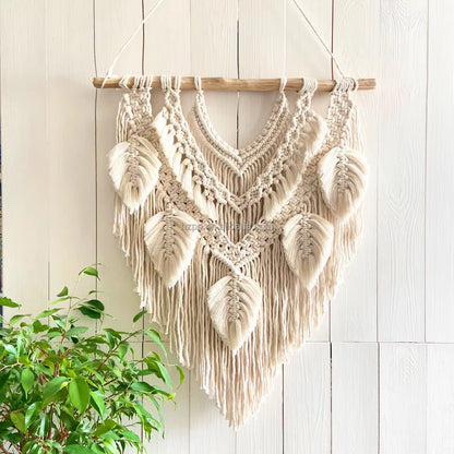 Hand-Woven Leaf Wall Hanging Simple Fashion for Home Office Apartment Outdoor or Hospital Decoration Background Tapestry