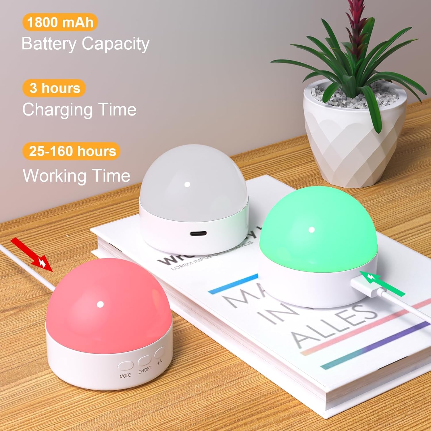 Portable Night Light, Dimmable 8 Color Lighting, 1800Mah Battery Rechargeable, Small LED Lamp for Nursery, Baby, Kids and Adults(1Pcs)