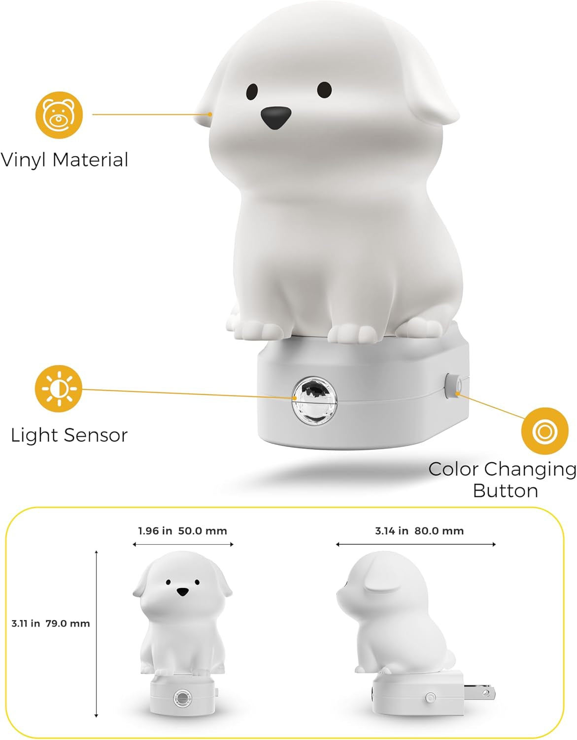 Plug in Night Light for Kids, 3D Cute Puppy Night Lights with Dusk to Dawn Sensor, Rgb+Soft White 3000K Dog Night Light, Christmas Birthday Gift Nightlight for Kids, Room Decor