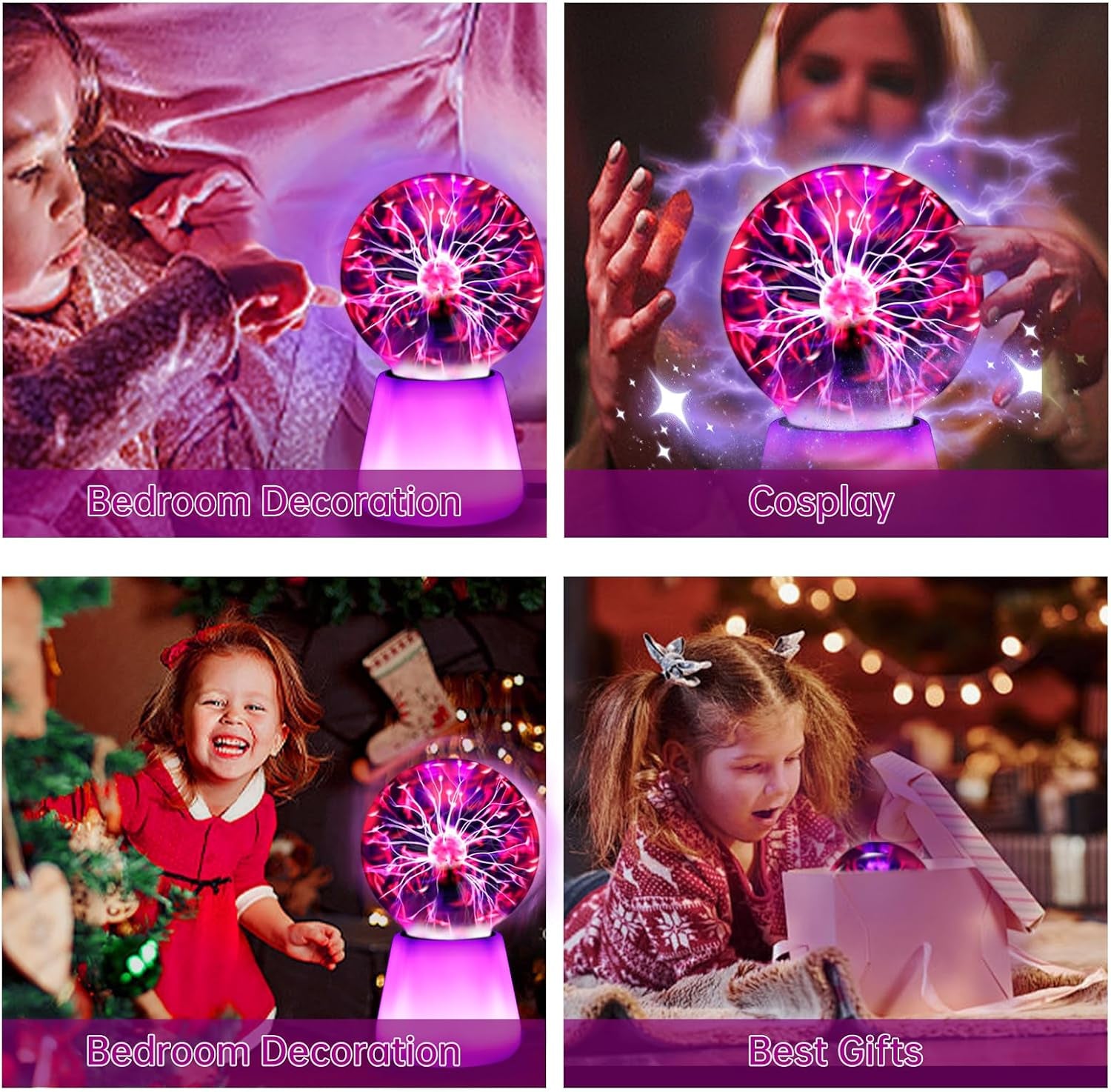 Plasma Ball Lamp Interactive Touch Lightning Globe 3 Inch Fun Lamp USB Powered 7 Color Changing Lights Mood Lighting Party Prop Gifts