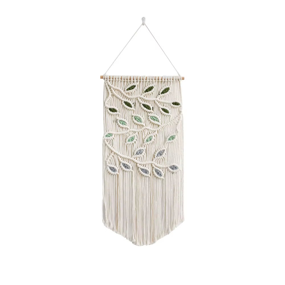 Boho Style Leaf Tapestries Handmade Cotton Bath Decorative Wall Hanging for a Stylish Bathroom