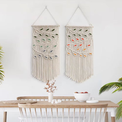 Boho Style Leaf Tapestries Handmade Cotton Bath Decorative Wall Hanging for a Stylish Bathroom