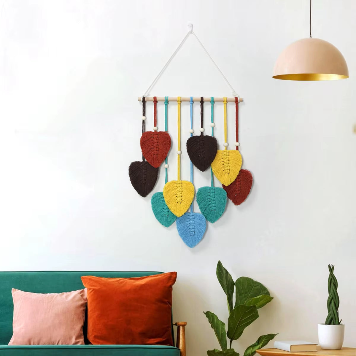 Nordic Handwoven Green Leaf Pendant for Living Room Decor