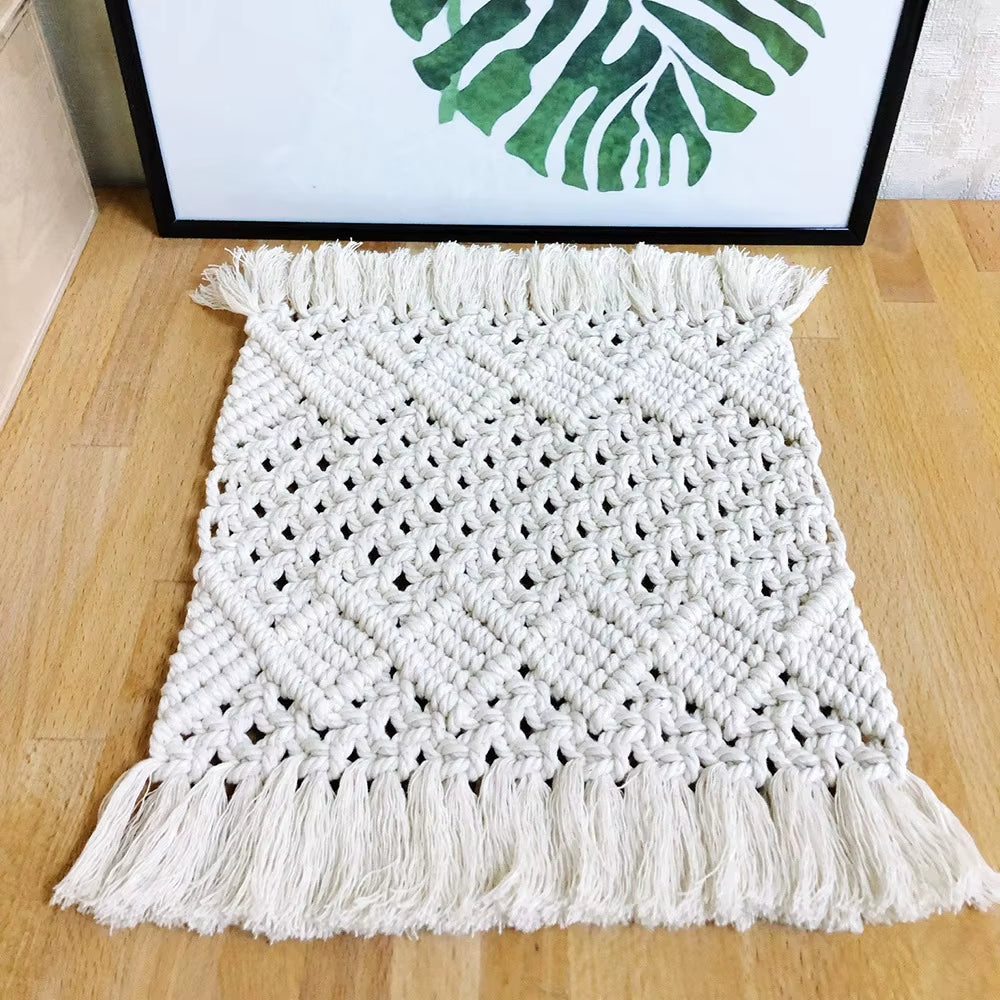 Handcrafted Bohemian Cotton Table Blanket for Wedding Outdoor Party or Kitchen Simple Table Mat Home Decoration
