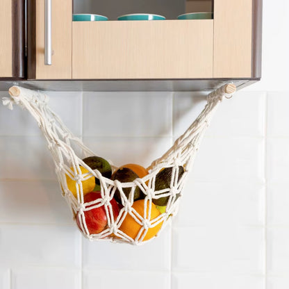 Hand-Woven Bohemian Style Cotton Fruit and Vegetable Storage Basket Wall-Mounted and Hanging under Cabinet