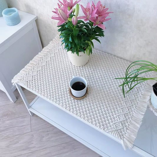 Handcrafted Bohemian Cotton Table Blanket for Wedding Outdoor Party or Kitchen Simple Table Mat Home Decoration