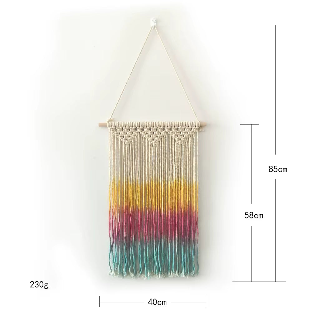 Boho Chic Rainbow Macrame Wall Hanging Handmade Colorful Tie Dye Cotton Fabric Art
