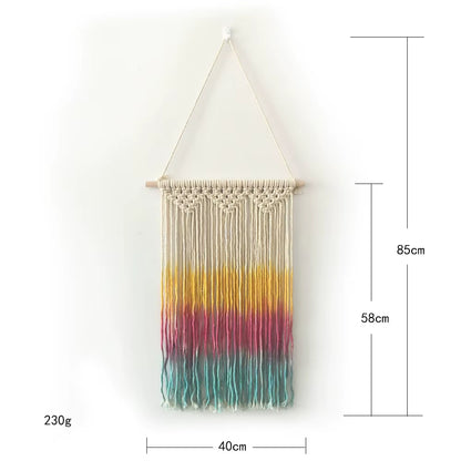 Boho Chic Rainbow Macrame Wall Hanging Handmade Colorful Tie Dye Cotton Fabric Art