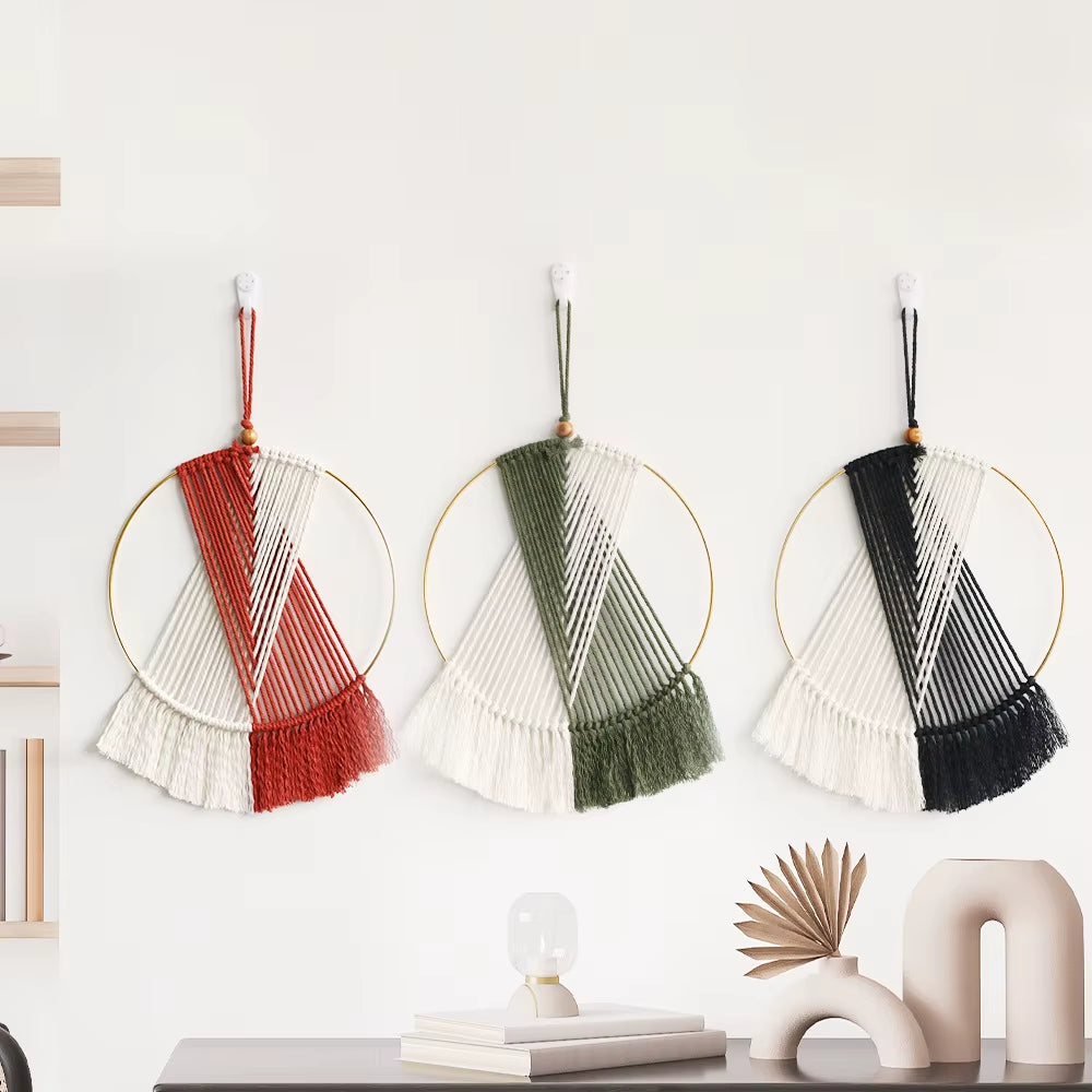 Bohemian Style Hand-Woven round Cotton Wall-Mounted Home Wall Art Decoration for Apartment Bedroom Unique Design