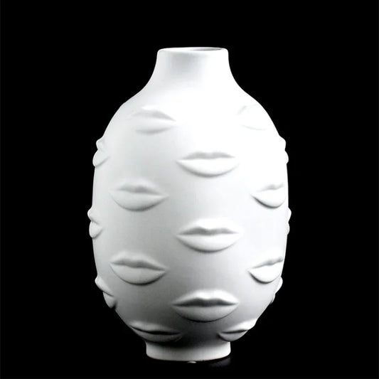 Nordic Creative Home Decoration Face Shape Designs Ceramic Vase Porcelain Decoration Home Corridor Vases for Flowers White Tools