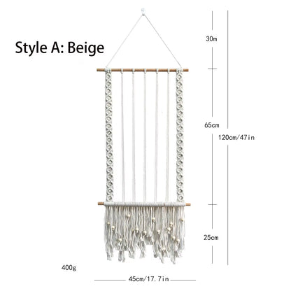 Nordic Bohemian Style Wall Hanging Hand-Woven Cotton Photo Frame Simple Home Decoration with Fringed Lace Tapestry