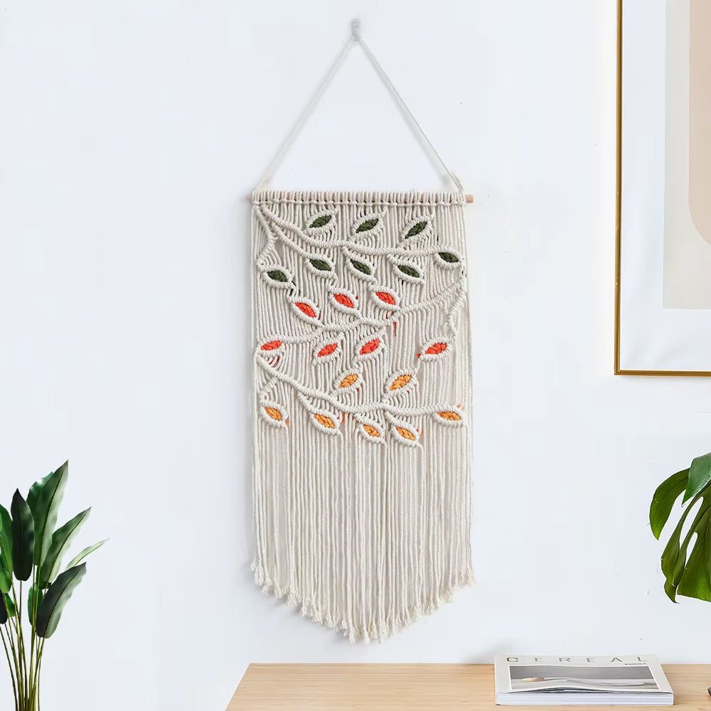 Boho Style Leaf Tapestries Handmade Cotton Bath Decorative Wall Hanging for a Stylish Bathroom
