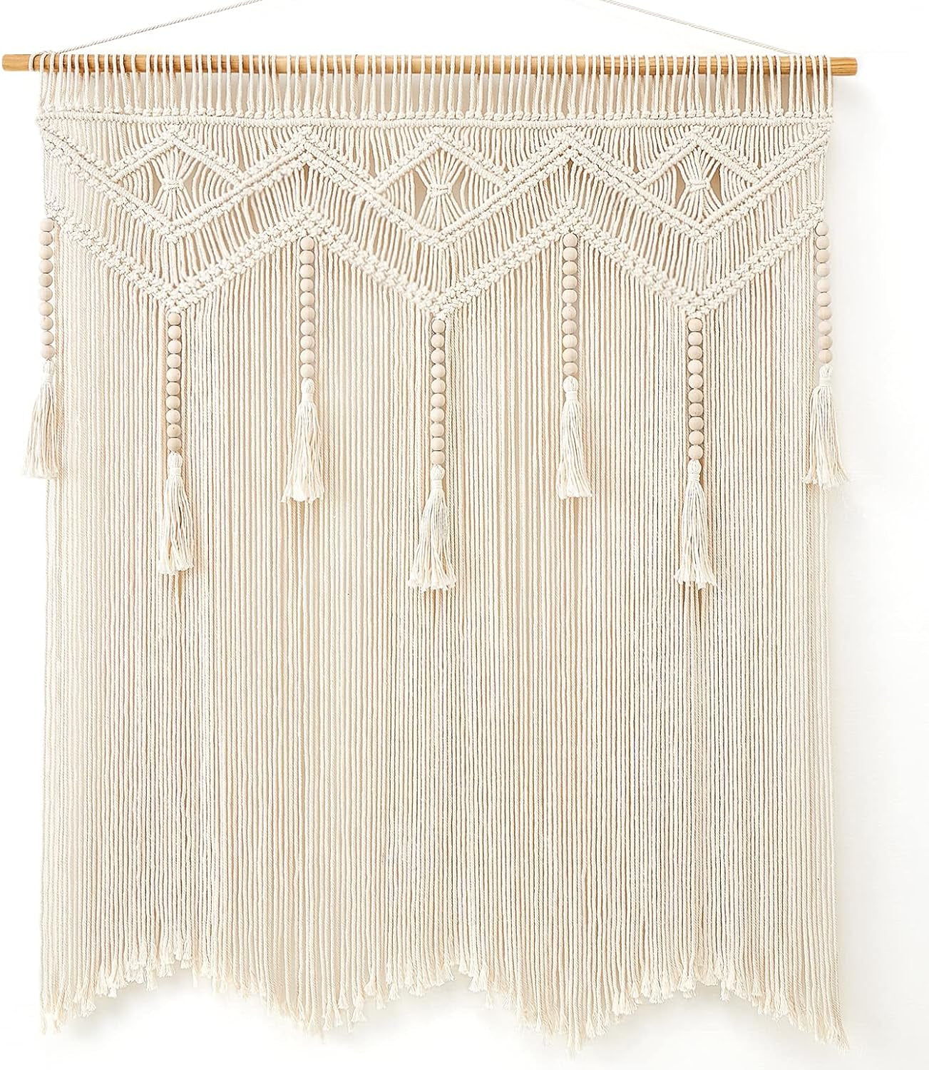 Macrame Wall Hanging Large Boho Decor Woven Wall Tapestry Chic Art Tassel Christmas Decoration for Backdrop over Bed Bedroom Nursery Dorm Classroom, Including Hanging Rod, 33''W X 42''H
