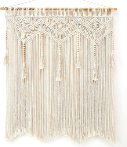 Macrame Wall Hanging Large Boho Decor Woven Wall Tapestry Chic Art Tassel Christmas Decoration for Backdrop over Bed Bedroom Nursery Dorm Classroom, Including Hanging Rod, 33''W X 42''H
