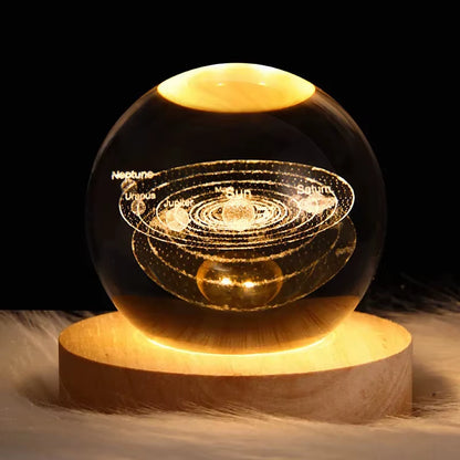 3D Art 6CM 8 Cm Crystal Ball Night Lamp Wood Base Luminous Decoration Led Night Lights Desktop Home Decor