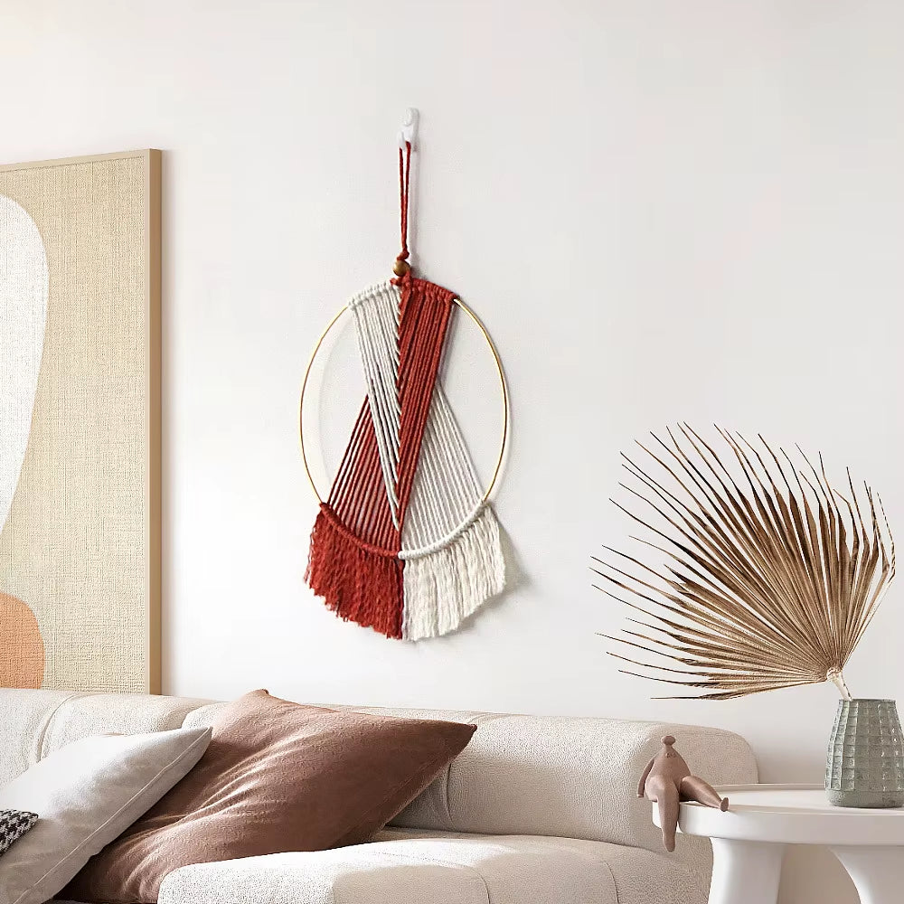 Bohemian Style Hand-Woven round Cotton Wall-Mounted Home Wall Art Decoration for Apartment Bedroom Unique Design