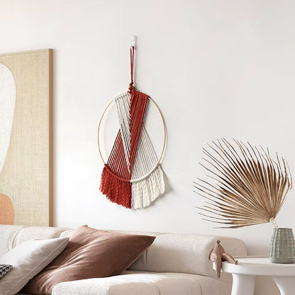 Bohemian Style Hand-Woven round Cotton Wall-Mounted Home Wall Art Decoration for Apartment Bedroom Unique Design