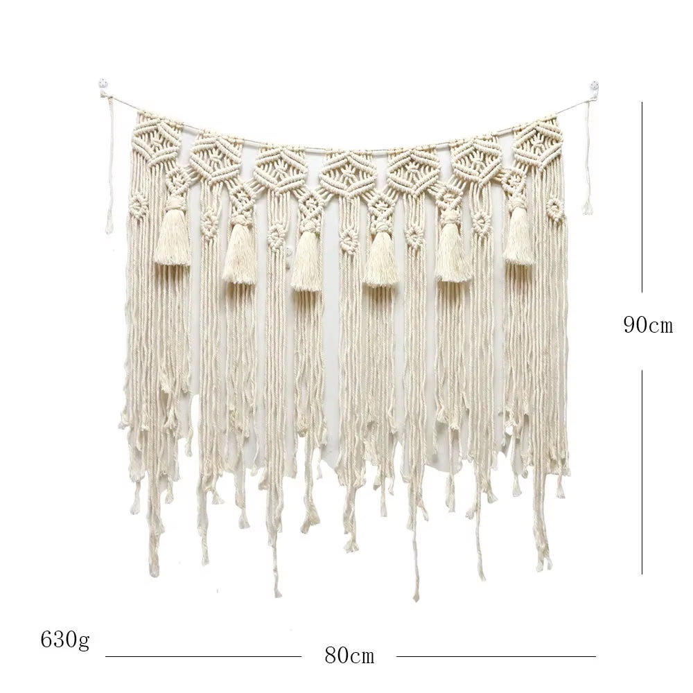 Nordic Modern Bohemian Tapestries Handcrafted Cotton Rope Wall Hangings with Tassels and Lace Art Design for Home Decoration