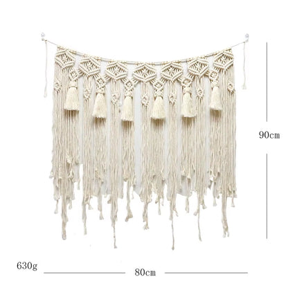 Nordic Modern Bohemian Tapestries Handcrafted Cotton Rope Wall Hangings with Tassels and Lace Art Design for Home Decoration