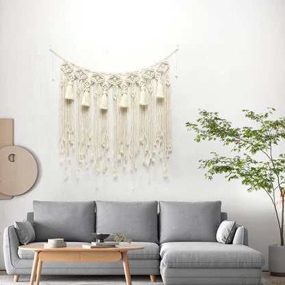 Nordic Modern Bohemian Tapestries Handcrafted Cotton Rope Wall Hangings with Tassels and Lace Art Design for Home Decoration