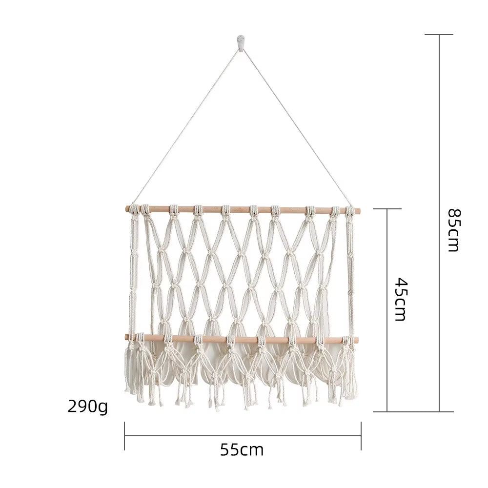 Handmade Bohemian Hanging Rack Cotton Home Storage Rack with Wall Hanging Decorative Art for Living Room