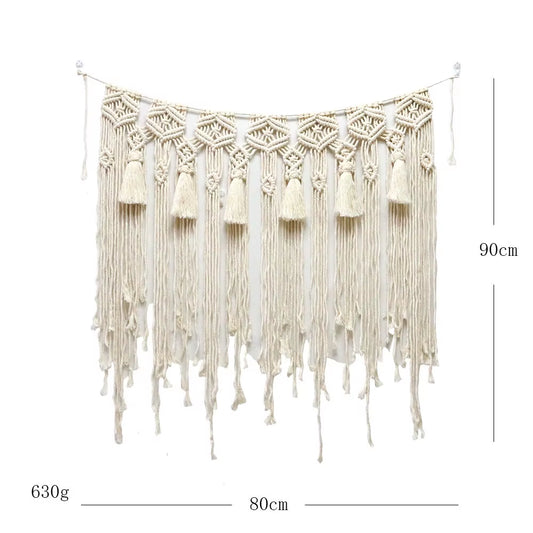 Nordic Modern Bohemian Tapestries Handcrafted Cotton Rope Wall Hangings with Tassels and Lace Art Design for Home Decoration
