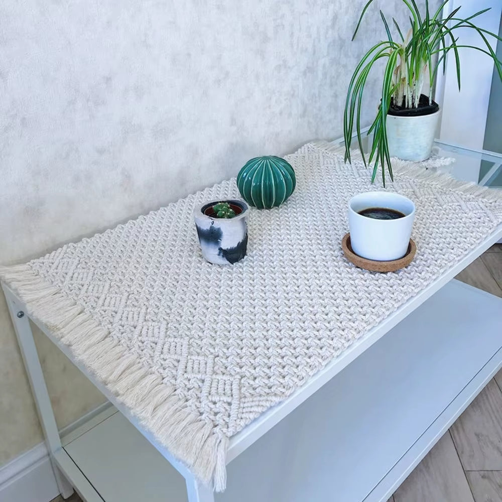 Handcrafted Bohemian Cotton Table Blanket for Wedding Outdoor Party or Kitchen Simple Table Mat Home Decoration