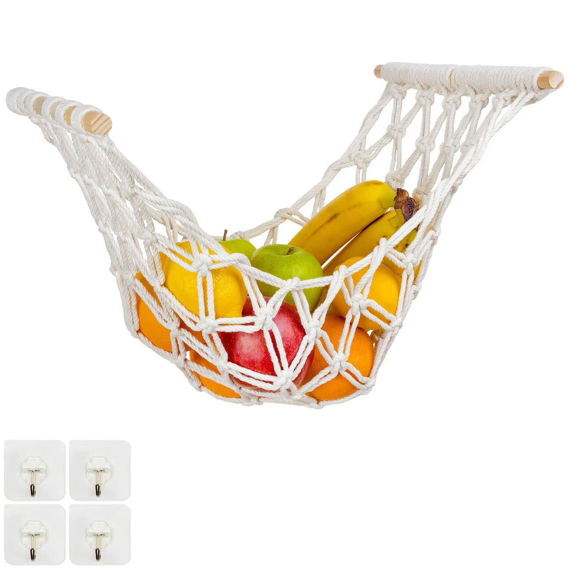 Hand-Woven Bohemian Style Cotton Fruit and Vegetable Storage Basket Wall-Mounted and Hanging under Cabinet