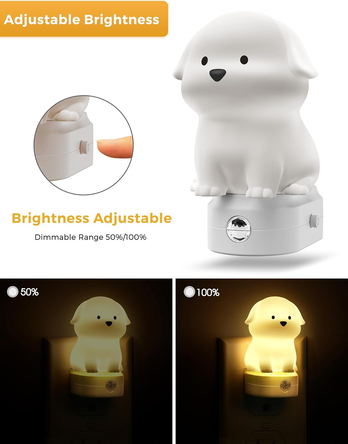 Plug in Night Light for Kids, 3D Cute Puppy Night Lights with Dusk to Dawn Sensor, Rgb+Soft White 3000K Dog Night Light, Christmas Birthday Gift Nightlight for Kids, Room Decor