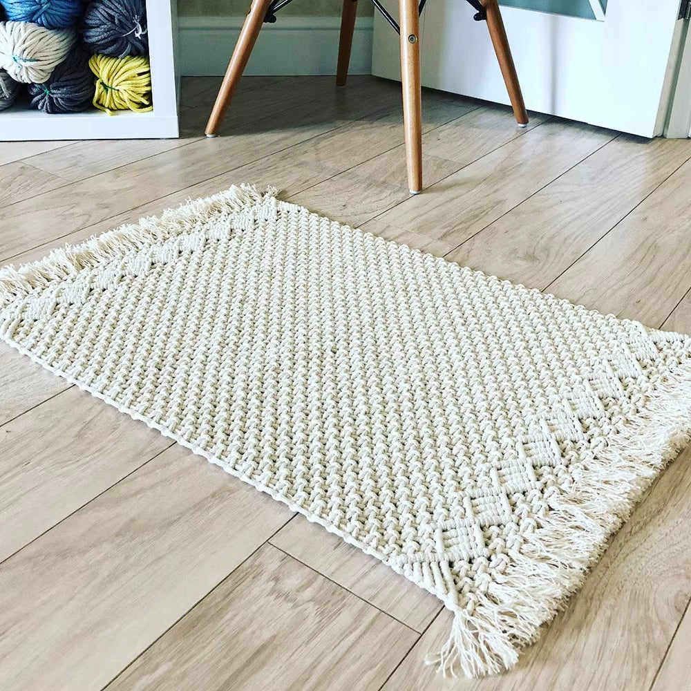 Handcrafted Bohemian Cotton Table Blanket for Wedding Outdoor Party or Kitchen Simple Table Mat Home Decoration