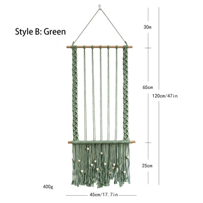 Nordic Bohemian Style Wall Hanging Hand-Woven Cotton Photo Frame Simple Home Decoration with Fringed Lace Tapestry