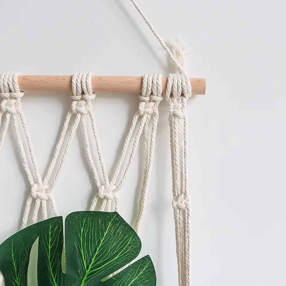 Handmade Bohemian Hanging Rack Cotton Home Storage Rack with Wall Hanging Decorative Art for Living Room
