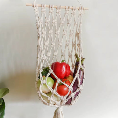 Boho Chic Tassel Lace Storage Basket-Handcrafted Wall Hanging for Fruits and Home Decor