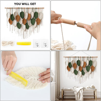 Large Macrame Wall Hanging Boho Woven Tapestry, Chic Home Decor Modern Bohemian Handmade Leaf Feather Wall Art Decorations for Apartment Dorm Living Room Bedroom Nursery Backdrop 39"W X 29.5"L