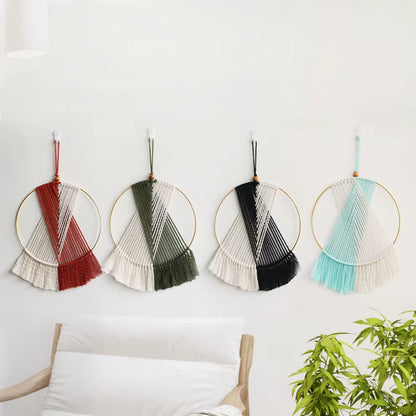 Bohemian Style Hand-Woven round Cotton Wall-Mounted Home Wall Art Decoration for Apartment Bedroom Unique Design