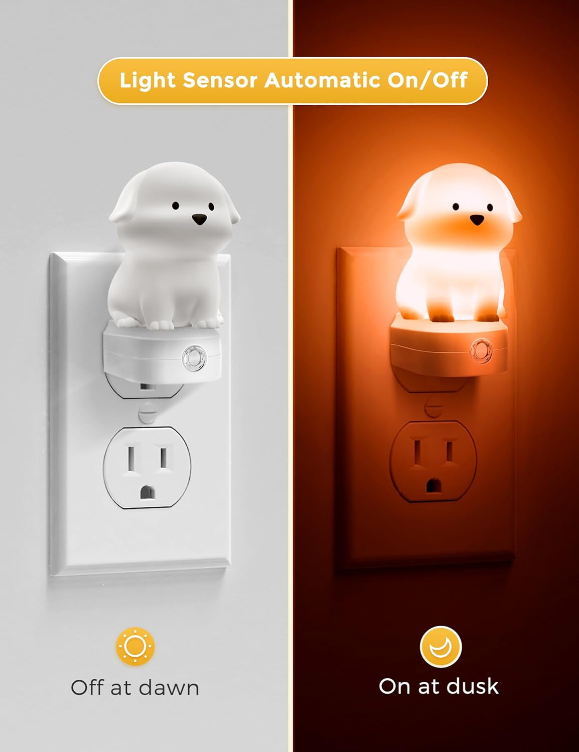 Plug in Night Light for Kids, 3D Cute Puppy Night Lights with Dusk to Dawn Sensor, Rgb+Soft White 3000K Dog Night Light, Christmas Birthday Gift Nightlight for Kids, Room Decor