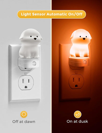 Plug in Night Light for Kids, 3D Cute Puppy Night Lights with Dusk to Dawn Sensor, Rgb+Soft White 3000K Dog Night Light, Christmas Birthday Gift Nightlight for Kids, Room Decor